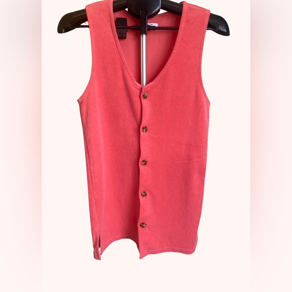 Ladies’ Poolside Terry Tunic Coral Button-Down Swim Cover-Up Size Medium